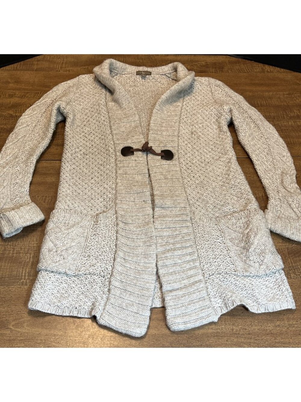 Lauren Hansen Cardigan Women's Small Beige Toggle Wool Blend Cabincore Cottage